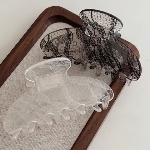 Elegante Acryl Spitzenmuster Haarklammer Shark Clip Für Damen Transparent Haarschmuck Für Tägliches Styling Handgefertigt