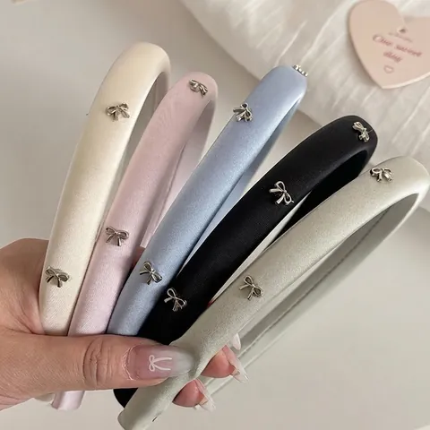Eleganter Satin Gepolstertes Stirnband Für Damen Silber Metall Schleife Dekor Hochwertiges Haarband Mode Haarschmuck
