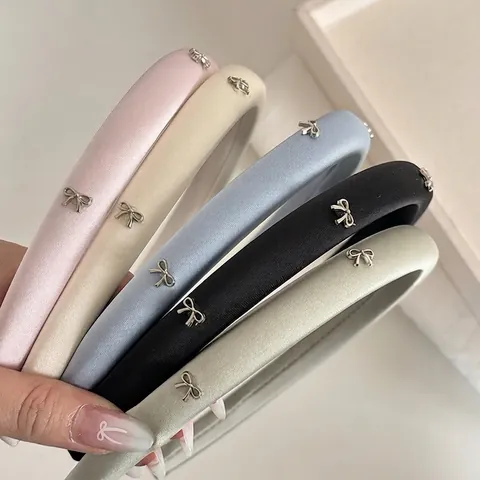 Eleganter Satin Gepolstertes Stirnband Für Damen Silber Metall Schleife Dekor Hochwertiges Haarband Mode Haarschmuck