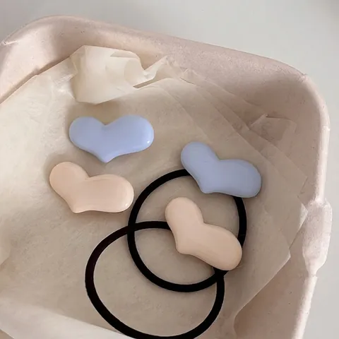 Minimalist Colorful Heart Hair Clip And Elastic Hair Tie Women Korean Style Resin Heart Shape Duckbill Clip Hair Accessories
