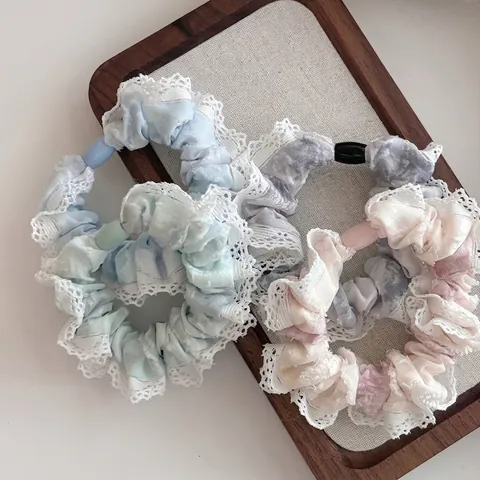 Koreanischer Stil Batik Stoff Haargummi Mit Spitzenbesatz Süßes Blumenmuster Elastisches Haarband Haarschmuck Damen