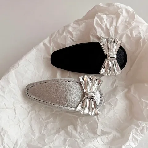 Eleganti Fermagli per Capelli in Pelle a Fiocco per Donna Strass Scintillanti Clip BB Accessori per Capelli Laterali alla Moda