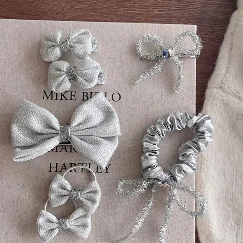 Glitzer Silber Schleife Haarclip Glänzende Schleife Haarnadel Mode Haargummi Scrunchie Für Mädchen Damen Eleganter Kopfschmuck