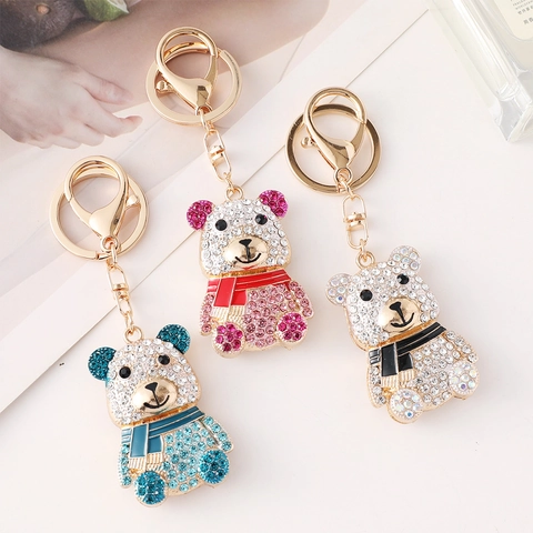 Minimalist Teddybär Strass Schlüsselanhänger Legierung Süßer Bär Schlüsselring Mit Schal Taschenanhänger Für Damen Mode Schmuck Geschenk