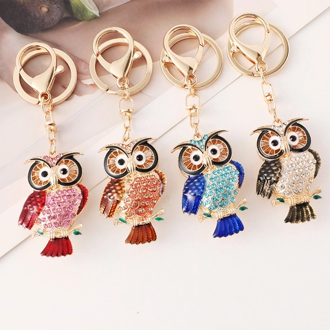 Cartoon Eule Schlüsselanhänger Zinklegierung Strass Emaille Vogel Anhänger Tasche Charm Zubehör Auto Schlüsselring Für Frauen Geschenk