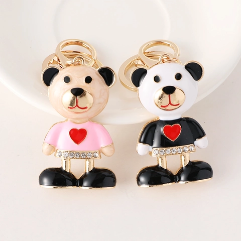 Simpatico Portachiavi a Forma di Orso in Lega Con Cuore in Smalto e Strass Ciondolo per Borsa Donna Gioielli Regalo