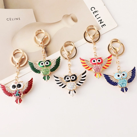 Cartoon Eule Schlüsselanhänger Strass Emaille Legierung Taschenanhänger Auto Schlüsselring Tier Mode Schmuck Geschenk Damen Herren