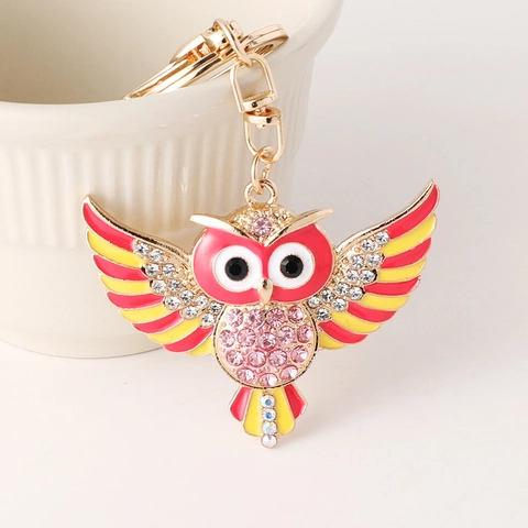 Cartoon Eule Schlüsselanhänger Strass Emaille Legierung Taschenanhänger Auto Schlüsselring Tier Mode Schmuck Geschenk Damen Herren