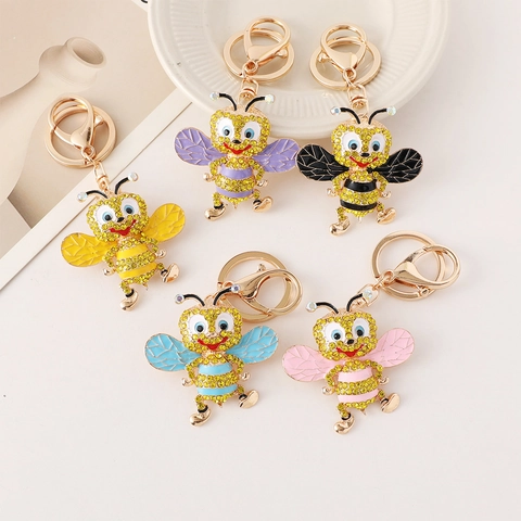 Porte-clés Abeille en Strass pour Femmes Mignon Pendentif Sac Insecte en Alliage de Zinc Abeille Émaillée Porte-clés Cadeau Bijoux