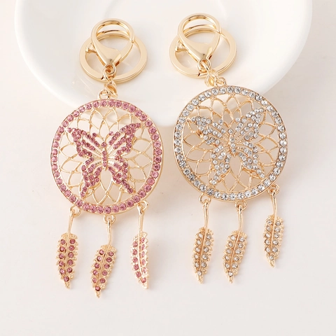 Llavero Atrapasueños Mariposa Pluma Aleación Strass Perla Artificial Colgante de Bolso Para Mujer Joyería Regalo