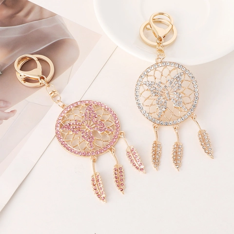 Llavero Atrapasueños Mariposa Pluma Aleación Strass Perla Artificial Colgante de Bolso Para Mujer Joyería Regalo
