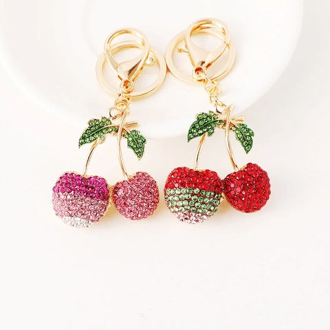 Funkelnder Strass Kirsche Schlüsselanhänger Zinklegierung Frucht Tasche Anhänger Eleganter Kristall Kirsch Schlüsselring Geschenk