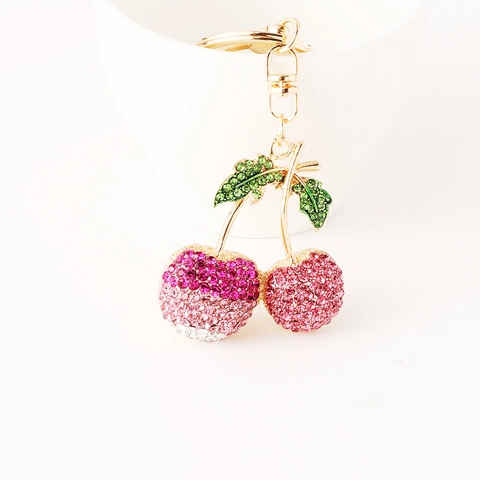 Funkelnder Strass Kirsche Schlüsselanhänger Zinklegierung Frucht Tasche Anhänger Eleganter Kristall Kirsch Schlüsselring Geschenk