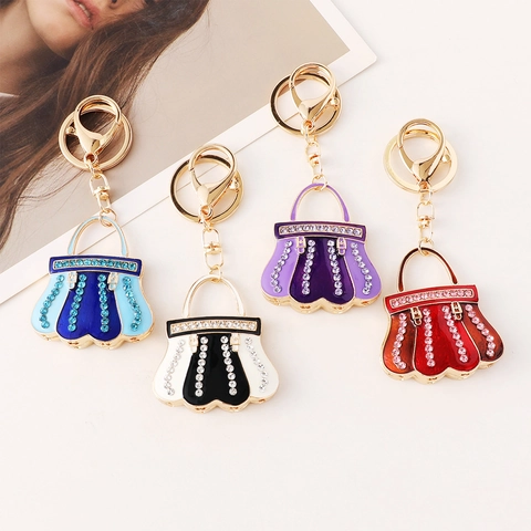 Elegante Portachiavi a Forma di Borsa Lega di Zinco Strass Smalto Ciondolo Borsa Donna Decorazione Auto Accessorio Gioielli Moda