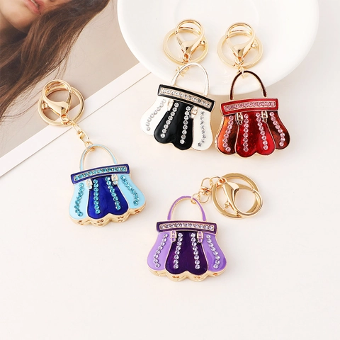 Elegante Portachiavi a Forma di Borsa Lega di Zinco Strass Smalto Ciondolo Borsa Donna Decorazione Auto Accessorio Gioielli Moda