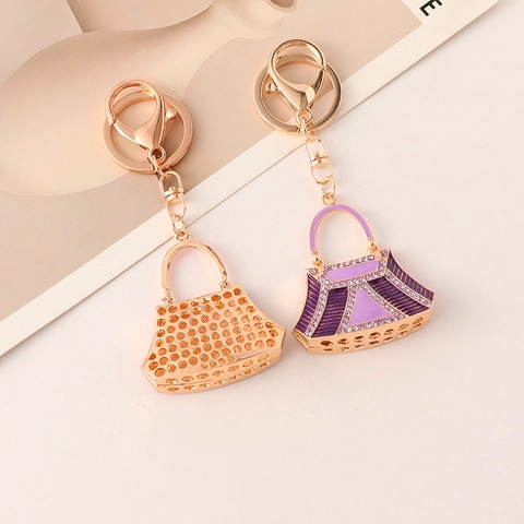 Luxury Alloy Rhinestone Enamel Handbag Keychain Fashion Sparkling Bag Pendant Key Ring For Women Girls Gift Accessories