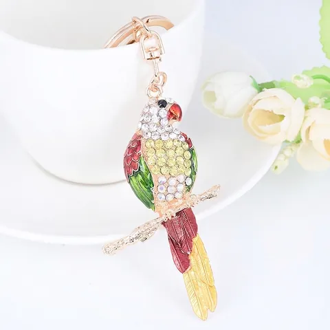 Porte-clés Perroquet en Alliage Mignon Avec Décoration en Strass Colorés Pendentif Oiseau Émaillé pour Charme de Sac Femme