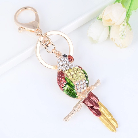 Porte-clés Perroquet en Alliage Mignon Avec Décoration en Strass Colorés Pendentif Oiseau Émaillé pour Charme de Sac Femme