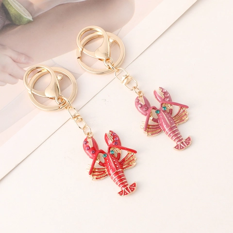 Creatieve Zinklegering Kreeft Sleutelhanger Kleurrijke Emaille Strass Tas Charm Mode Sleutelring Accessoire Vrouwen Cadeau