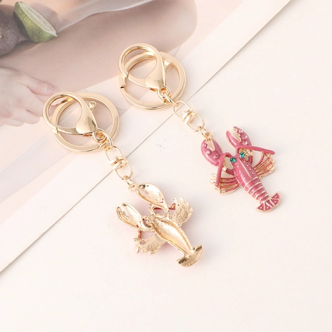 Creatieve Zinklegering Kreeft Sleutelhanger Kleurrijke Emaille Strass Tas Charm Mode Sleutelring Accessoire Vrouwen Cadeau