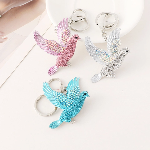 Squisito Portachiavi in Metallo con Uccello Moda Strass Colomba della Pace Ciondolo da Borsa Regalo Creativo Ciondolo per Animali
