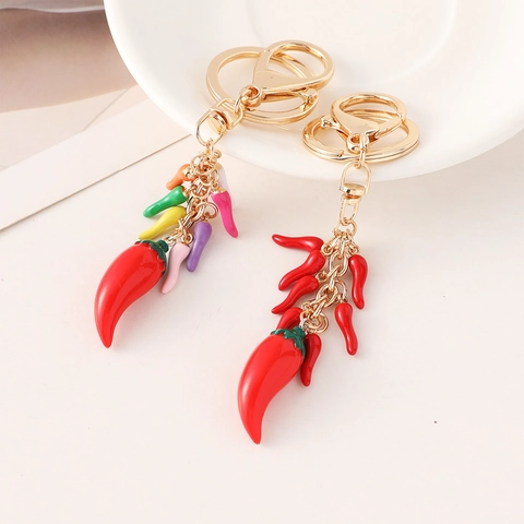 Llavero Creativo de Chile Rojo Colgante de Verdura Colorida para Bolsos Adorno Colgante Regalo Decorativo