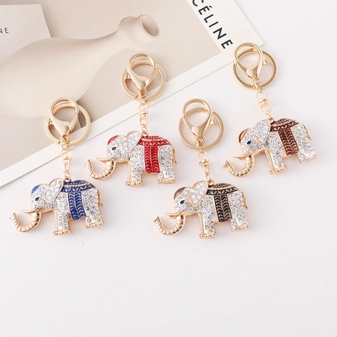 Llavero de Elefante de Aleación Vintage con Diamantes de Imitación Colgante de Bolsa de Animal de Esmalte de Color para Regalo de Mujer Accesorio de Llave de Coche