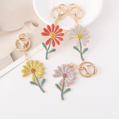 Strass Gänseblümchen Blume Schlüsselanhänger Legierung Kristall Sonnenblume Tasche Charm Anhänger Für Damen Mädchen Geschenk Auto Schlüsselring