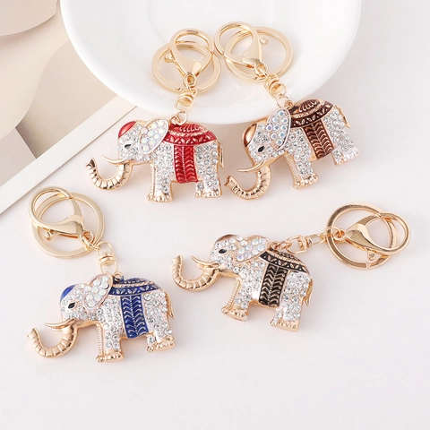 Llavero de Elefante de Aleación Vintage con Diamantes de Imitación Colgante de Bolsa de Animal de Esmalte de Color para Regalo de Mujer Accesorio de Llave de Coche