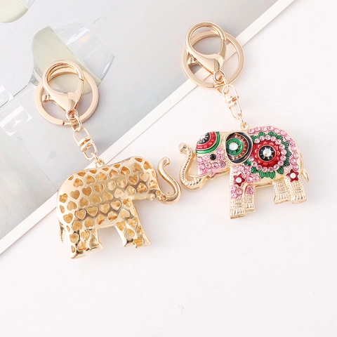 Boheems Olifant Sleutelhanger Kleurrijke Strass Emaille Etnische Stijl Legering Dier Tashanger Auto Sleutelring Cadeau