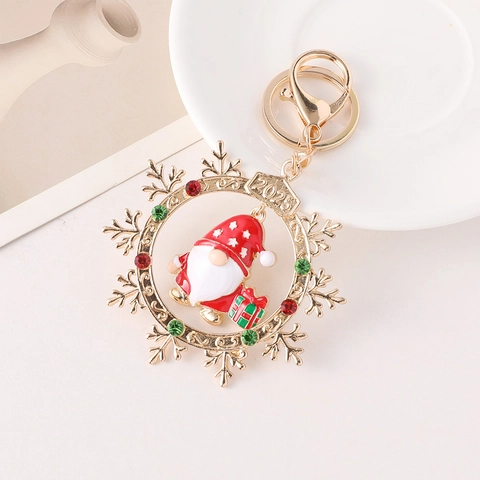 2025 Christmas Santa Claus Gnome Snowflake Keychain Rhinestone Alloy Enamel Bag Charm Pendant Holiday Gift Keyring