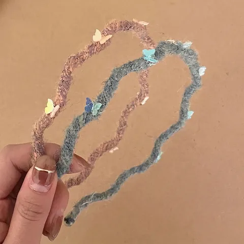 Handgemaakte Gebreide Stof Vlinder Hoofdband Voor Vrouwen Golvende Haarring Herfst Winter Zoete Haaraccessoires Mode Hoofddeksels