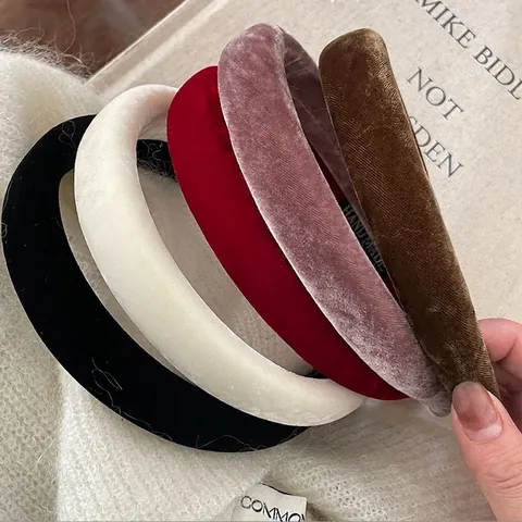 French Vintage Velvet Sponge Headband Thickened High Top Padded Hair Hoop Solid Color Fashion Hair Accessories For Women
