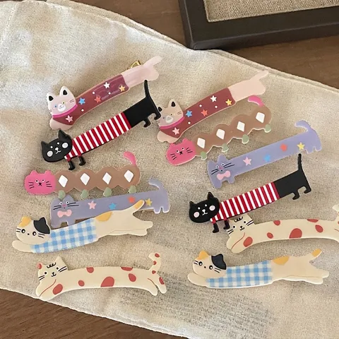 Süße Cartoon Katze Acryl Haarspange Lange Pony Entenschnabel Clip Süßes Tier Muster Seite Haarschmuck Für Damen Mädchen