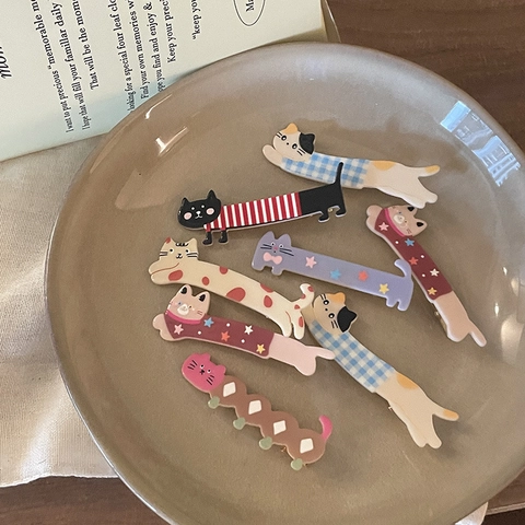 Süße Cartoon Katze Acryl Haarspange Lange Pony Entenschnabel Clip Süßes Tier Muster Seite Haarschmuck Für Damen Mädchen