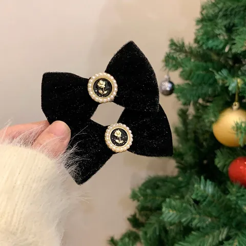 Pinza para el Pelo con Lazo de Terciopelo Retro Francés Rosa Elegante Perla Artificial Hecho a Mano Mujer Accesorios