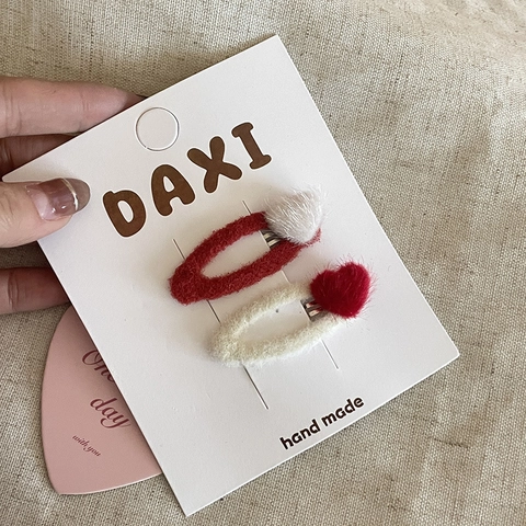 Plush Red Bowknot Hair Clip Set Cute White Lamb Wool Hairband For Kids Girls New Year Rhinestone Smile Face Hair Accessories