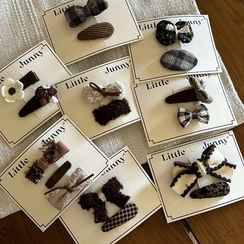 Set di 2 Fermagli per Capelli Vintage per Bambine Carino Fiocco in Peluche Tessuto Barrette Motivo Plaid Accessori per Capelli Regalo