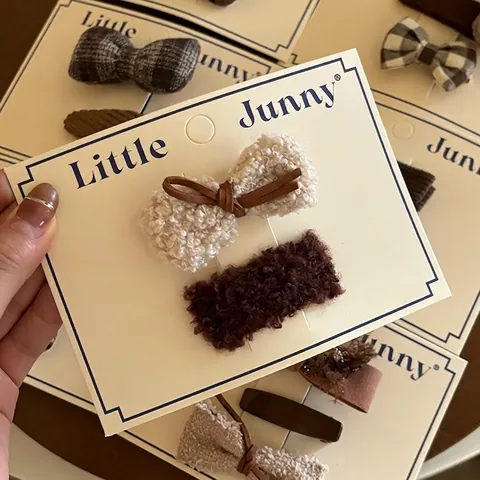 Set di 2 Fermagli per Capelli Vintage per Bambine Carino Fiocco in Peluche Tessuto Barrette Motivo Plaid Accessori per Capelli Regalo