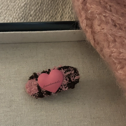 Accessori per Capelli in Tweed Vintage da Donna Rosa Nero a Quadri Cuore Fiocco Fermaglio per Capelli e Cerchietto con Palla di Peluche