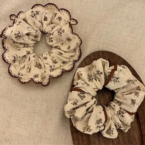 Vintage Floral Lace Hair Scrunchies Elegant Cotton Blend Elastic Hair Ties For Women Daily Styling Hair Accessories