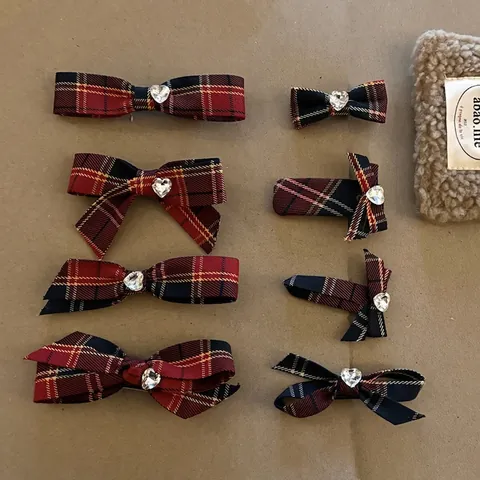Plaid Bow Hair Clip Heart Rhinestone Preppy Tartan Hair Accessories For Girls Women Daily British Style Headwear Hairpin