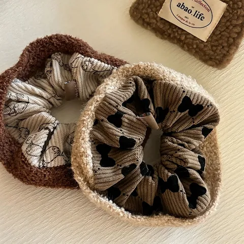 Vintage Spitze Schleife Haargummi Cordsamt Plüsch Teddybär Muster Haarbänder Eleganter Französischer Stil Damen Haarschmuck