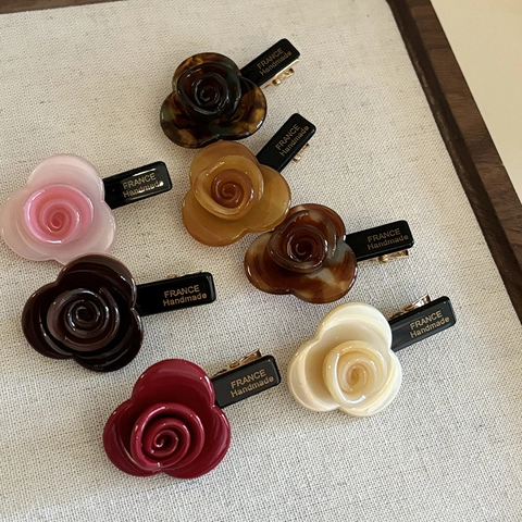 Französischer Acetat Rosen Haarclip Eleganter 3D Blumen Seitenclip Vintage Handgefertigter Haarschmuck Für Damen Mädchen Schmuck
