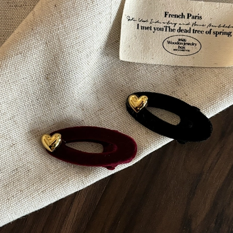 Fermagli per Capelli a Cuore in Velluto Vintage per Donna Ragazza Decoro a Cuore in Lega Dorata Mini Clip a Becco d'Anatra