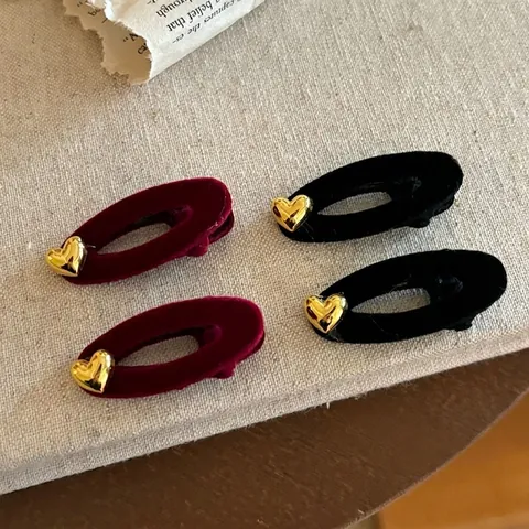 Fermagli per Capelli a Cuore in Velluto Vintage per Donna Ragazza Decoro a Cuore in Lega Dorata Mini Clip a Becco d'Anatra