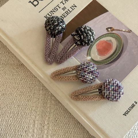 Fermaglio per Capelli in Maglia Vintage per Donna Retrò Tweed Rotondo a Scacchi BB Clip Simpatici Accessori per Capelli in Tessuto Coreano