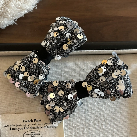 Funkelnde Rote Pailletten Herz Stern Schleife Haarklammern Für Mädchen Kinder Handgefertigte Stoff Glänzende BB Clips Vintage Party Haarschmuck