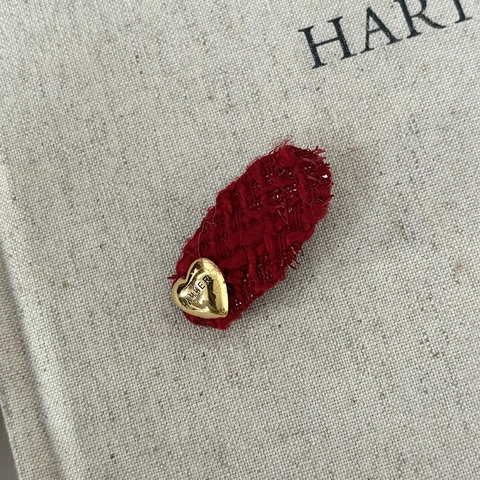 Fermagli per Capelli in Tweed Rosso Vintage per Donna Accenti in Metallo Dorato a Cuore Tondi e Ovali Stile Capodanno Moda
