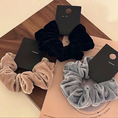 Coleteros de Terciopelo de Color Sólido Gomas de Pelo Elásticas Suaves Hechas a Mano Diademas Plisadas Tocados Vintage Mujer